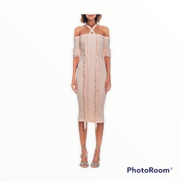 NWT ALICE MCCALL Black Fringe Cold Shoulder Sovereign Midi Dress Size 0 - Picture 12 of 13